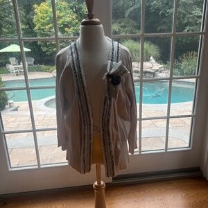 White House Black Market Beige Cardigan With Animal Print Detail Women's Size L